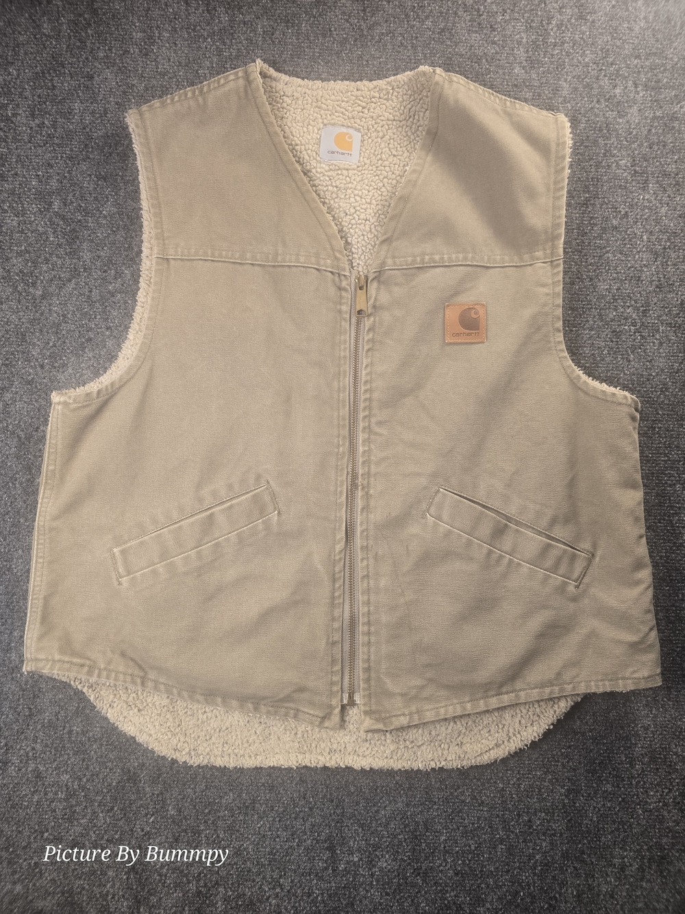 Vintage 90s Carhartt 6SV Sandstone Duck Sherpa Lined Vest Tan Men's Large
